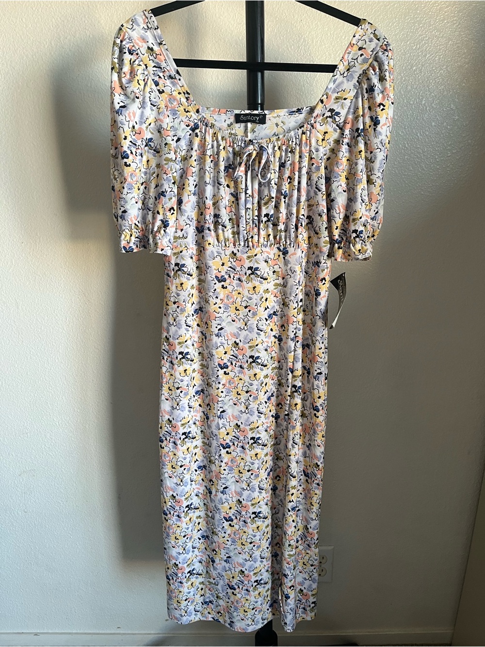 Sanctuary Floral Midi Dress in White with Pink & Yellow Accents